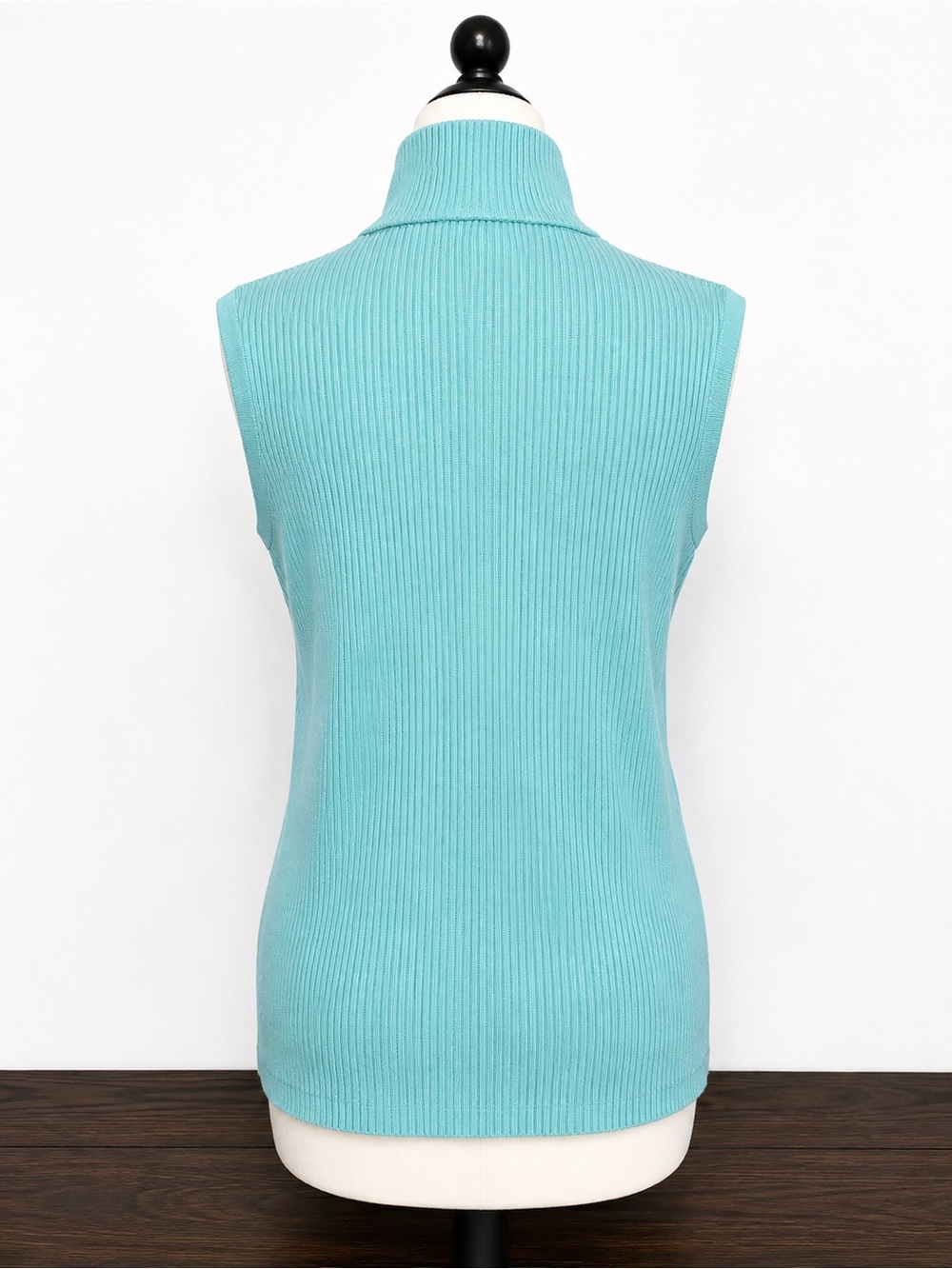 Vintage Y2K Dana Buchman Aqua Blue Ribbed Sleeveless Turtleneck Top L - Picture 4 of 7